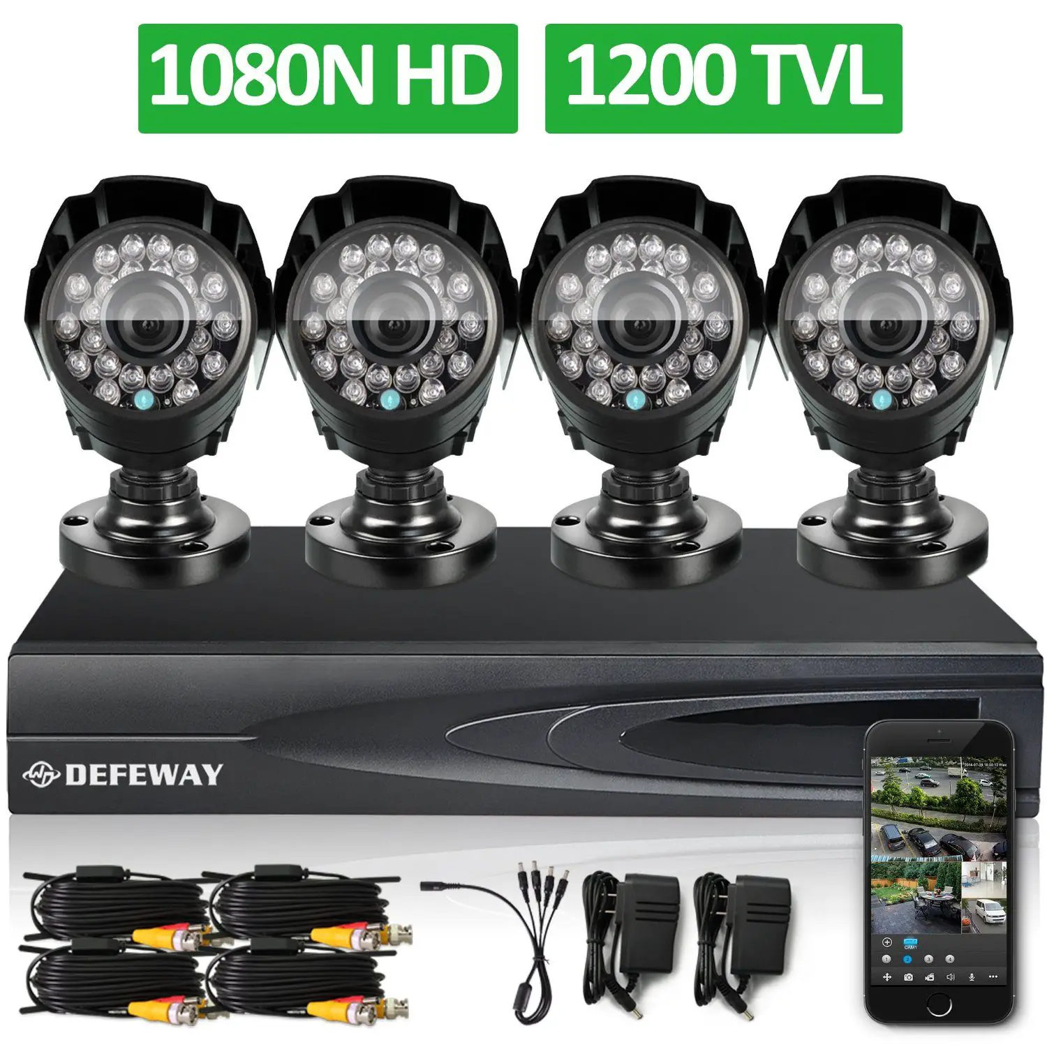 DEFEWAY 1080N DVR 1200TVL 720P HD Outdoor Home Security Video Surveillance Camera System