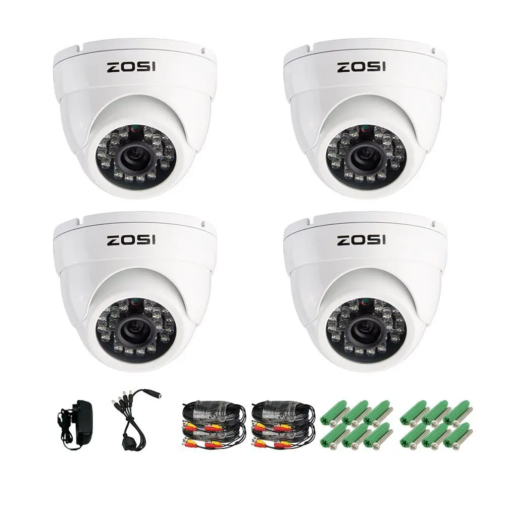 ZOSI 4 Pack 1/3" 800TVL HD IR Cut CCTV Dome Home Security Cameras